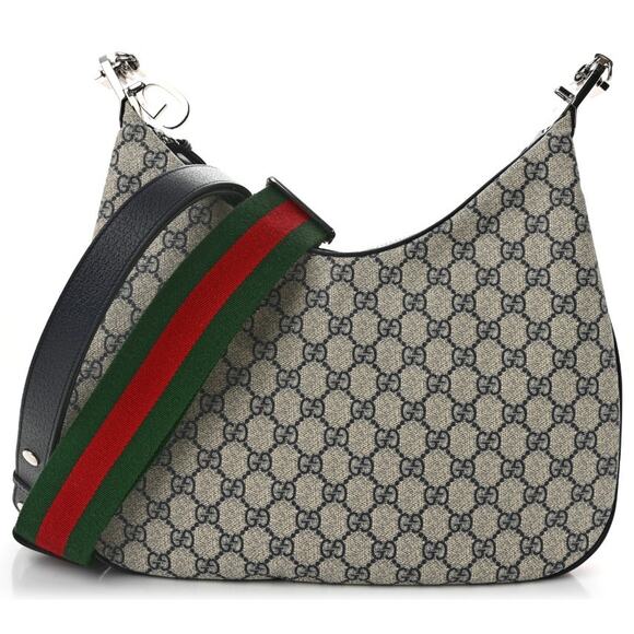 Gucci Navy Supreme Web Monogram Coated Canvas Large Attache Shoulder Bag - Picture 1 of 13